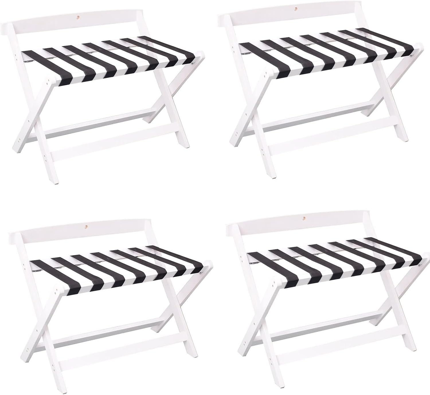 Wooden Folding Luggage Rack - Suitcase Stand, White Double Layer Luggage Rack, Solid Wood Hotel Suite Suitcase Rack, Folding Shoe Rack with Nylon Straps, Luggage Storage