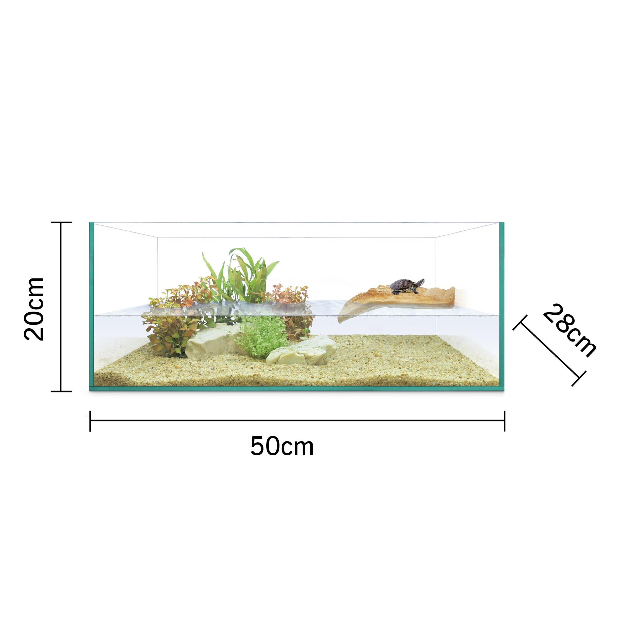ICA Tortuguera Isla 50 REPTI Selva para Tortugas Acuáticas, 50x28x20 cm, Isla Solarium, Tapa de Cristal y Alfombrilla Protectora