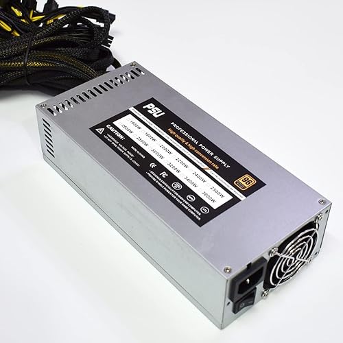Mining Power Supply 2000W, Miner Power Supply for 8GPU Bitmain Antminer S9 S11 Z11 BTC LTC ETH, 110V-230V PSU with 12000 RPM Siolent Fan,16PCSx6+2PIN and 6PCSx6PIN Connectors