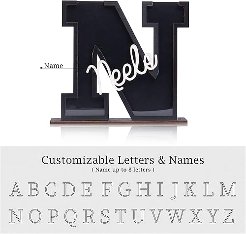 Vista 5 de Alcancía personalizada – Alcancía de madera con letras – Caja de dinero, tanque de almacenamiento de monedas, banco de dinero con nombre Negro