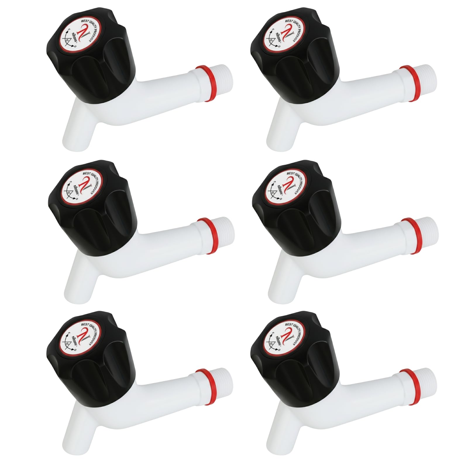 PVC Plastic Long Body Bib Cock Tap Set | Black Handle Wall Mount Water Tap for Bathroom, Kitchen & Utility Use (Pack of 6)-picture-19