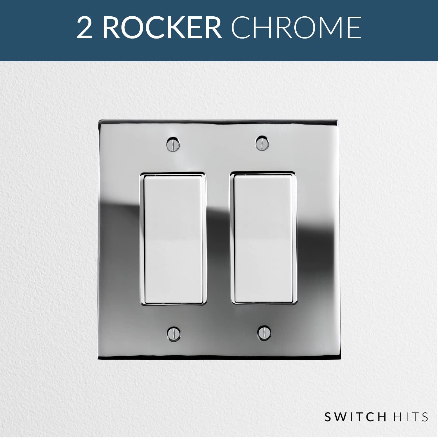 Polished Chrome SWITCH HITS Double Decorator Wall Plate | 2 GFI Rocker | 4.50" x 4.50" | Modern Electrical Outlet Cover Collection | Quality Switch Plates For All Configurations image 2