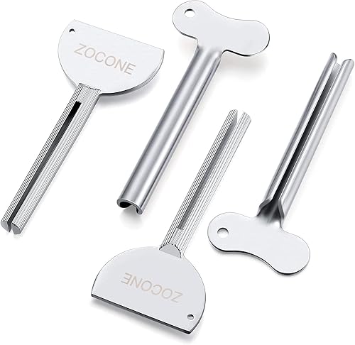 Miniatura 16 de ZOCONE Exprimidor de pasta de dientes, 12 piezas de llave de tubo de metal de acero inoxidable para pasta de dientes, escurridor de tubo
