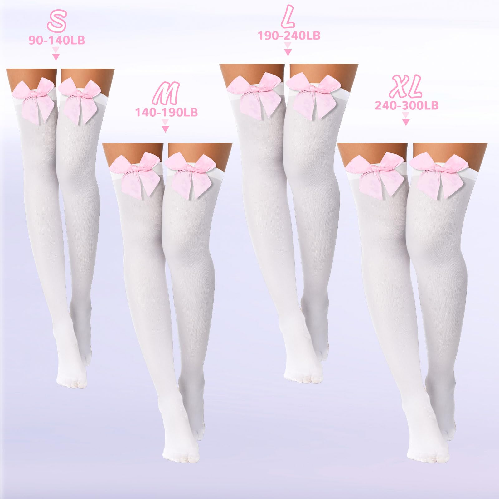 Boao 3 Pairs Thigh High Stockings Thigh High Socks with Bow for Women over Knee Lingerie Stockings for Cosplay Daily Wear: Large Black, Pink, White