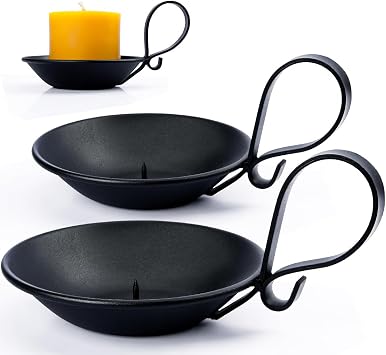2-Pack Matte Black Iron Pillar Holders, Handle & Safety Spike