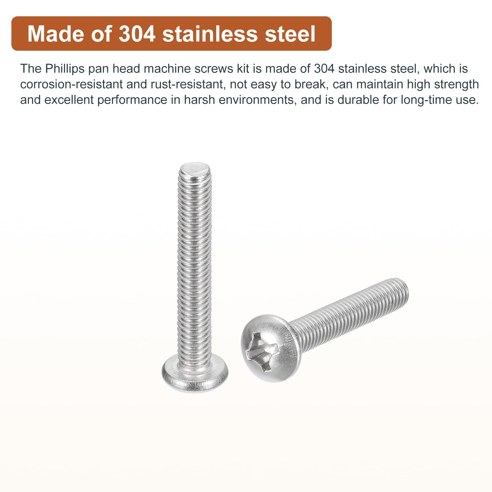 DTGN 5/16-18x2" Pan Head Machine Screws, 15Pcs 304 Stainless Steel, Phillips Drive, UNC Full Thread, Bright Finish, Screws Bolts Kit - Image 3