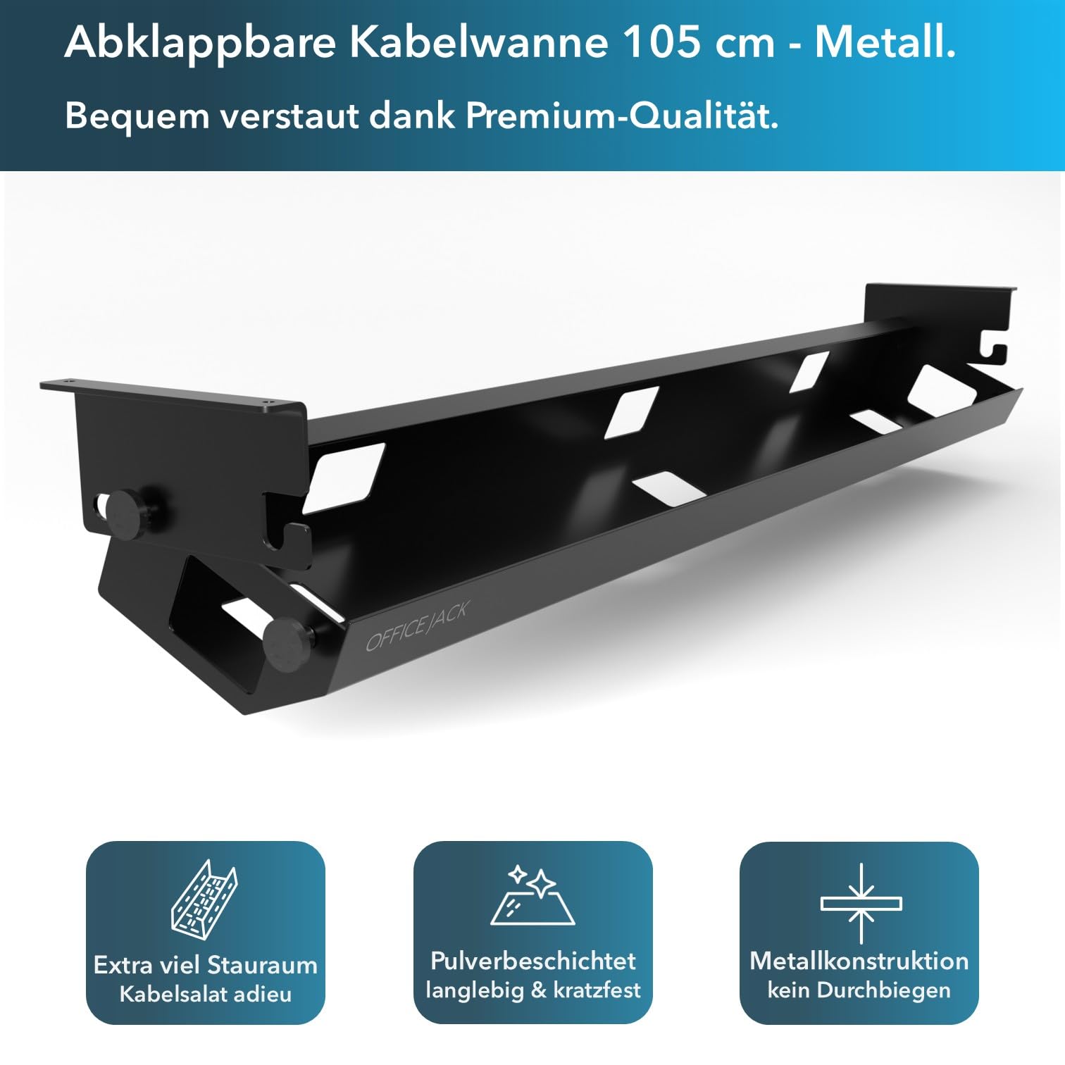 Kabelwanne abklappbar Kabelkanal Kabelmanagement am Schreibtisch gegen den Kabelsalat - Schwarz Metall 105 cm