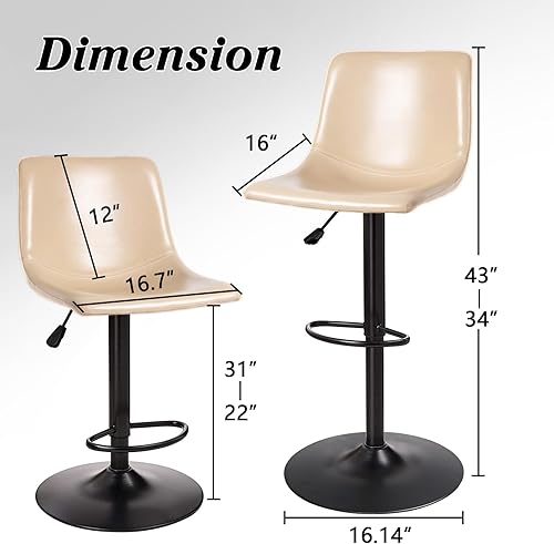 Miniatura 39 de Waleaf Juego de 4 taburetes de bar giratorios ajustables, taburetes de bar de altura de mostrador con respaldo, taburete de bar de piel sintética de