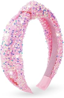 Sequin Knotted Headband for Women, Glitter Girls Hair Accessories (Pink) | Sparkly Fashion Iridescent Comfortable Wide Headbands, Fancy Rainbow Outfits for Birthday Party Prom Holiday Gifts