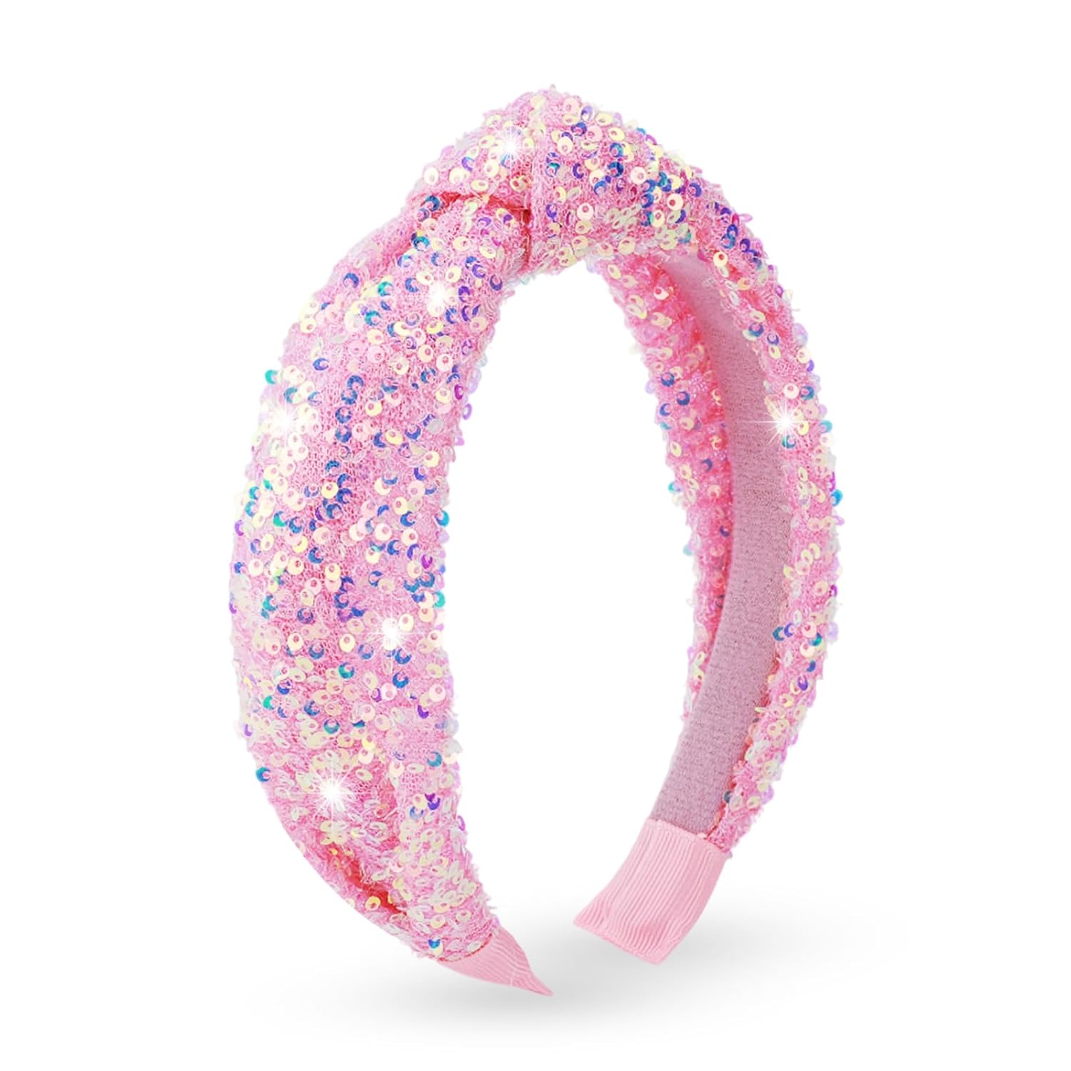 Sequin Knotted Headband for Women, Sparkly Knotted Wide Hair Bands for Girls, Glitter Fashion Iridescent Headbands Hair Accessories Fancy Outfits for Party Birthday Prom (RosePink)