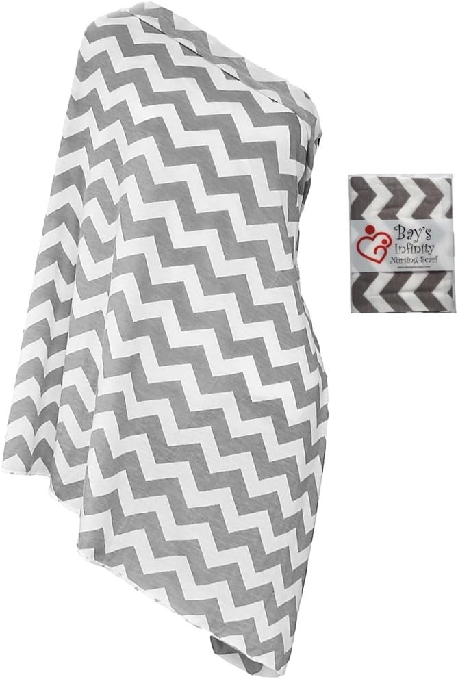 Bay's Infinity Nursing Scarf for Breastfeeding - Double-Sided Grey Chevron Pattern - Incredible Quality, Super Soft