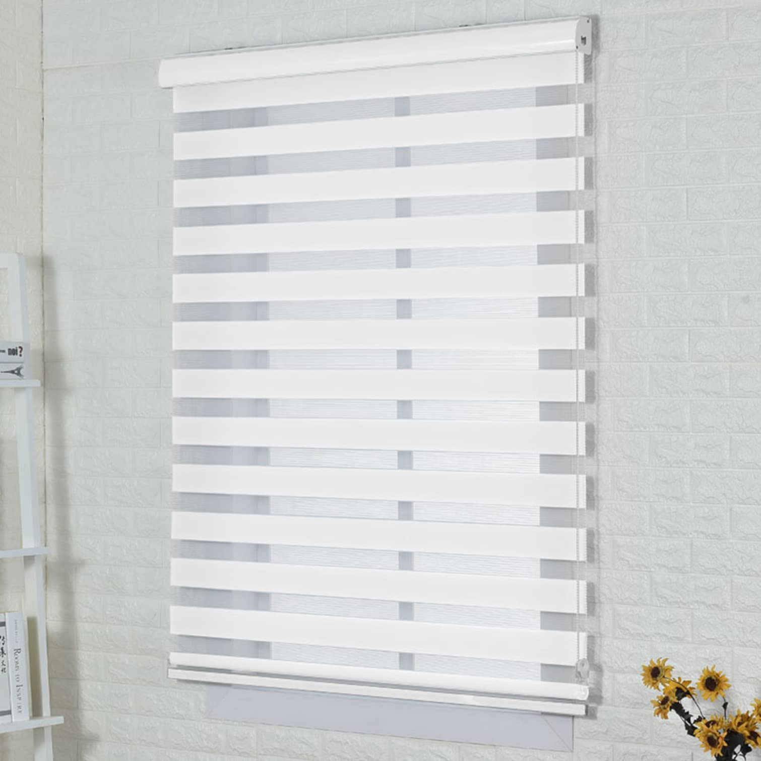 Sh000ad White Double Roller Blind,Day And Night Zebra Roller Blind,Blackout Roller Shades,Double Fabric Translucent Or Blackout Vision Curtains,For Window/Door,With Fittings,Custom (110X160cm/43X63in)