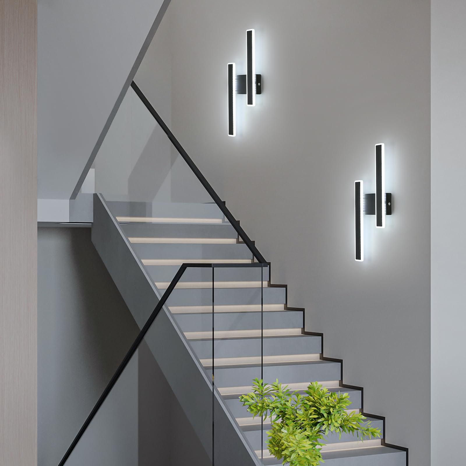 Comely Wewnętrzny Kinkiet LED, 32W 3600LM Nowoczesna Lampa Ścienna 6500K Zimna Biała Biel, Akrylowa Wewnętrzna Oprawa Ścienna Do Sypialni, Salonu, Korytarza, Schodów, Czarny