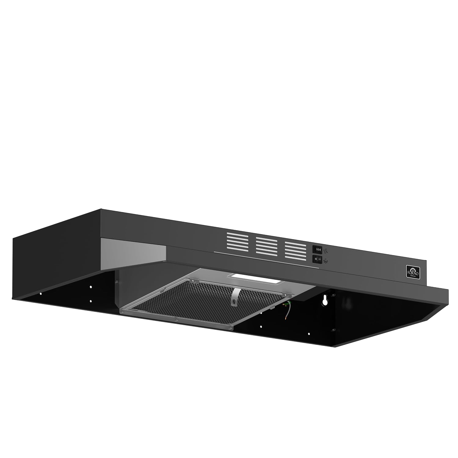 FORNO Cappa 30-Inch Under Cabinet Range Hood, 200 CFM Airflow, Convertible Ducted/Ductless Venting – Black Stainless Finish – 3-Speed Controls, LED Lighting, Quiet Operation – FRHUC5200-30BLK