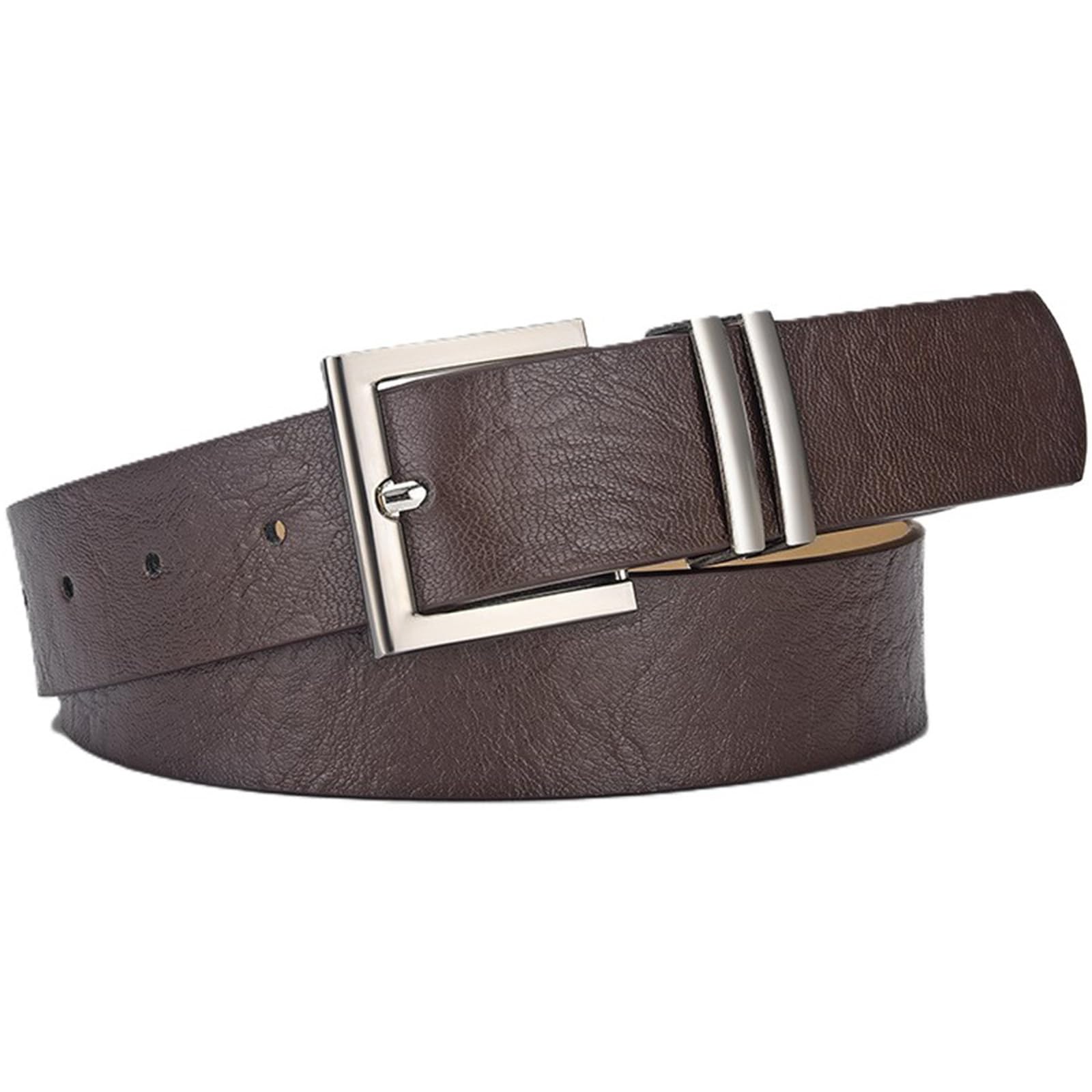 AGUTALITHIC Womens Embossed Belt for Jeans Dress Pants 3.3cm Wide PU-Leather Strap with Heavy Duty Silver Prong Square Buckle(105cm/41, Brown)