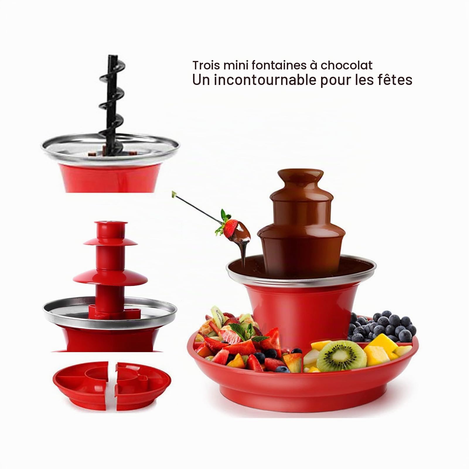 Machine à Fontaine à Chocolat à 3 Niveaux, Ensemble de Fontaine à Fondue au Chocolat électrique de 17 Oz avec Plateau de Service pour Fête D'anniversaire Mariage Chocolat Nacho
