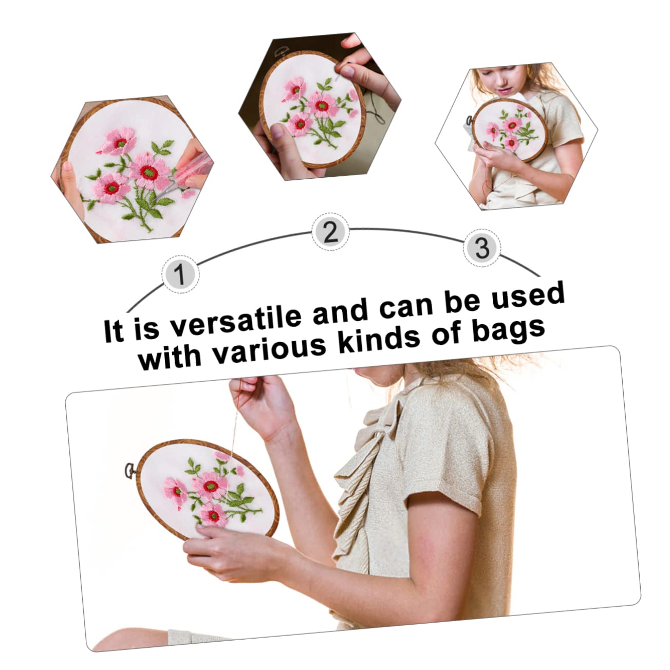 VILLFUL 5 Stück Selbstgemacht Stickrahmen Oval Abs Kunststoff Vintage Holzoptik Kreuzstichring Nähzubehör für Handarbeiten Wanddekoration