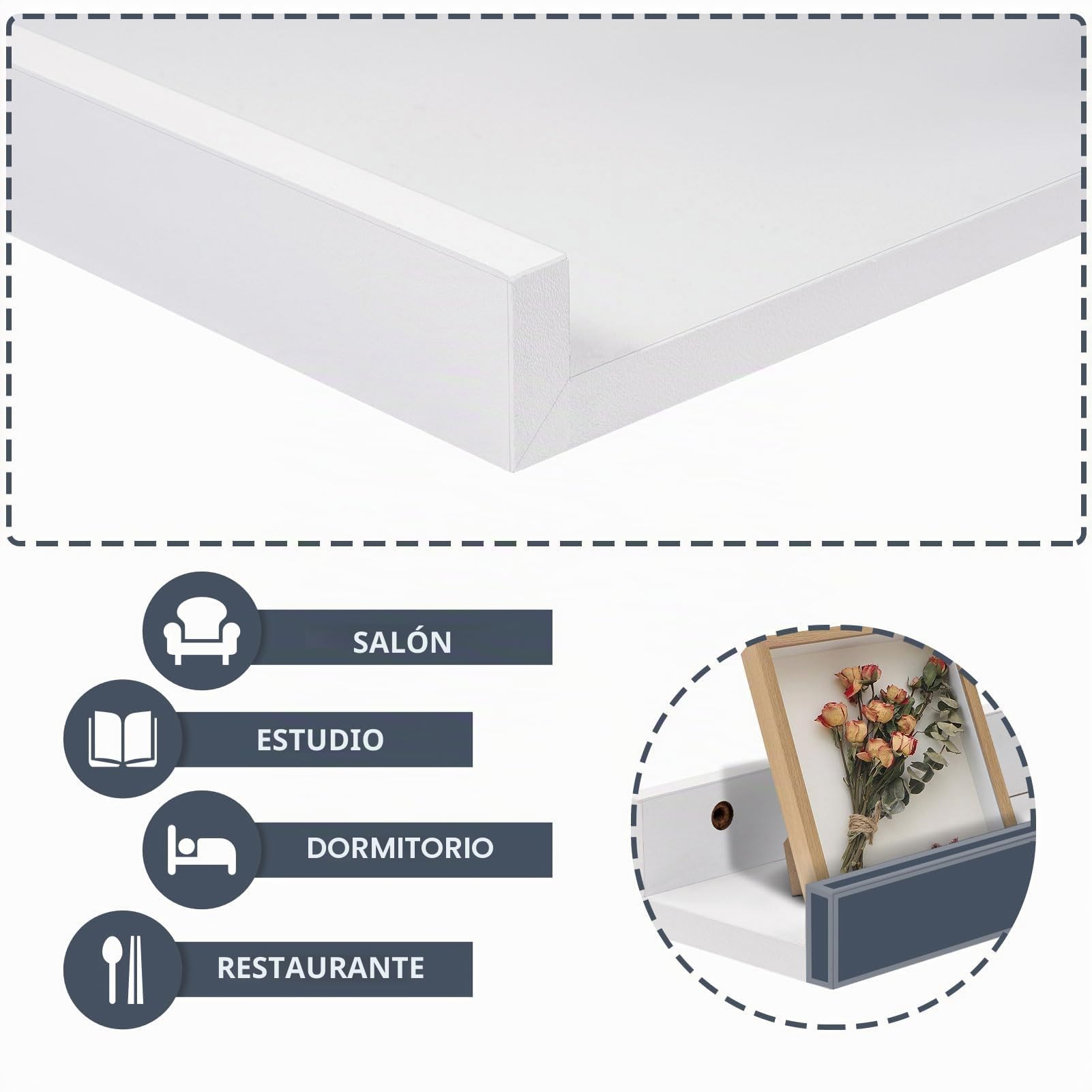 EUGAD Estanteria Pared Modernos Set de 5, Estantes Flotantes de MDF para Cocina, Baño, Repisa para Fotos para Sala de Estar, Dormitorio, Pasillo con Diseño Anti-Caída, Blanco, 5 Tamaños