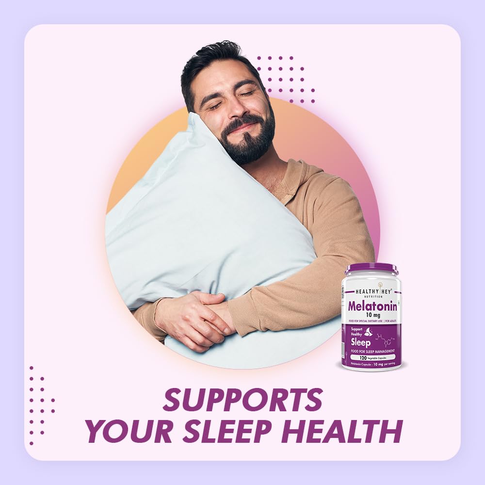 HealthyHey Nutrition Melatonin 10mg, Pack of 120 vegetable capsules - Promotes Sleep and Relaxation (10mg) 2