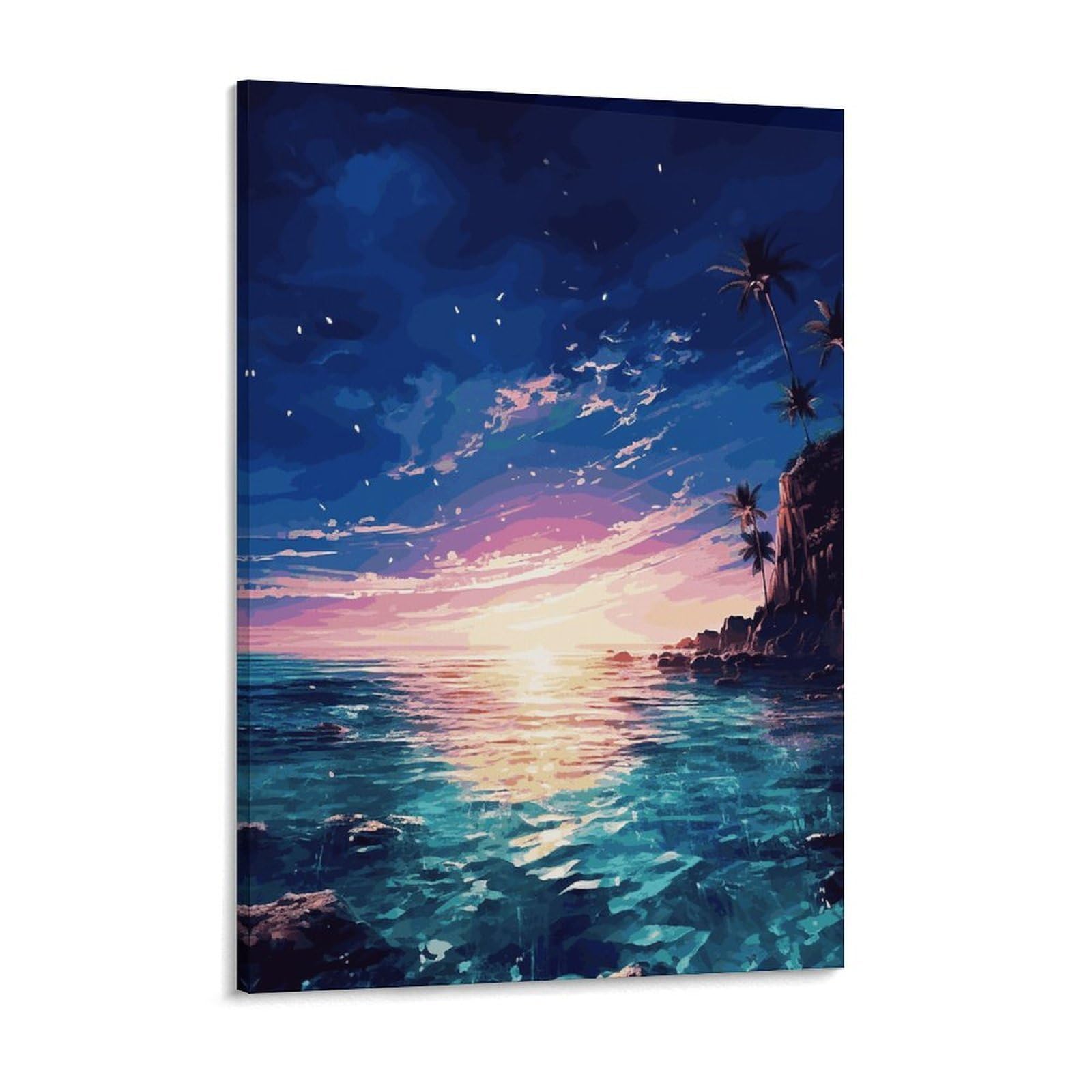 NTVOWPZO Night Ocean Canvas Wall Art for Bedroom 12x16inch Canvas Prints Artwork for Walls Modern Picture Artwork Painting for Living Room Aesthetic Wall Paintings for Bathroom Kitchen Office Decor