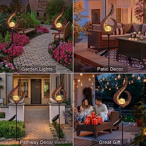 HOMEIMPRO-Outdoor-Garden-Solar-Lights-Stake-Lights-Crackle-Glass-GlobeMetal-Flower-Waterproof-LED-Fairy-Lights-for-PathwayLawnPatio-or-CourtyardGardening-Gift-Bronze