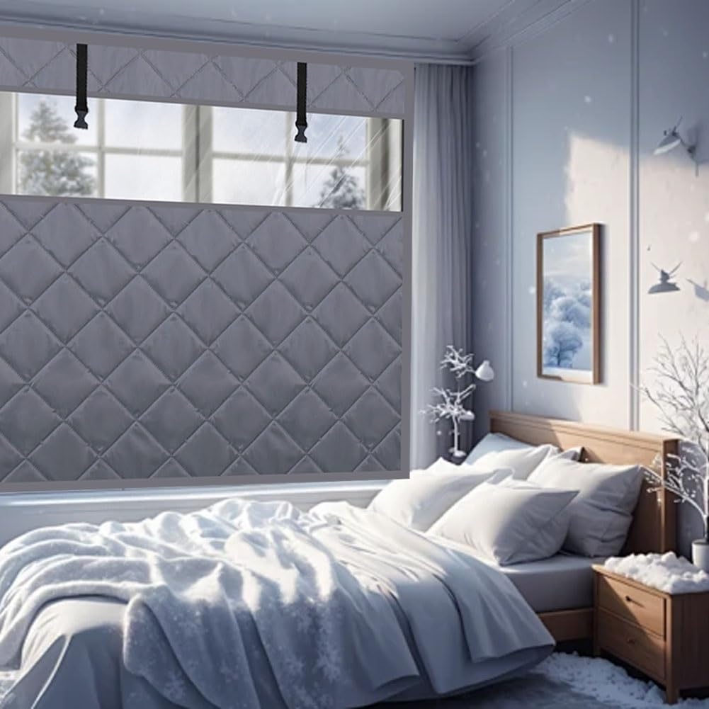 Isolierfolie Fenster Winter,Thermo Fensterabdeckung,Fensterisolierungsset Gegen Kälte,Wärmeschutzvorhang Fenster für Wohnzimmer,Schlafzimmer(Brown,150x290 cm)