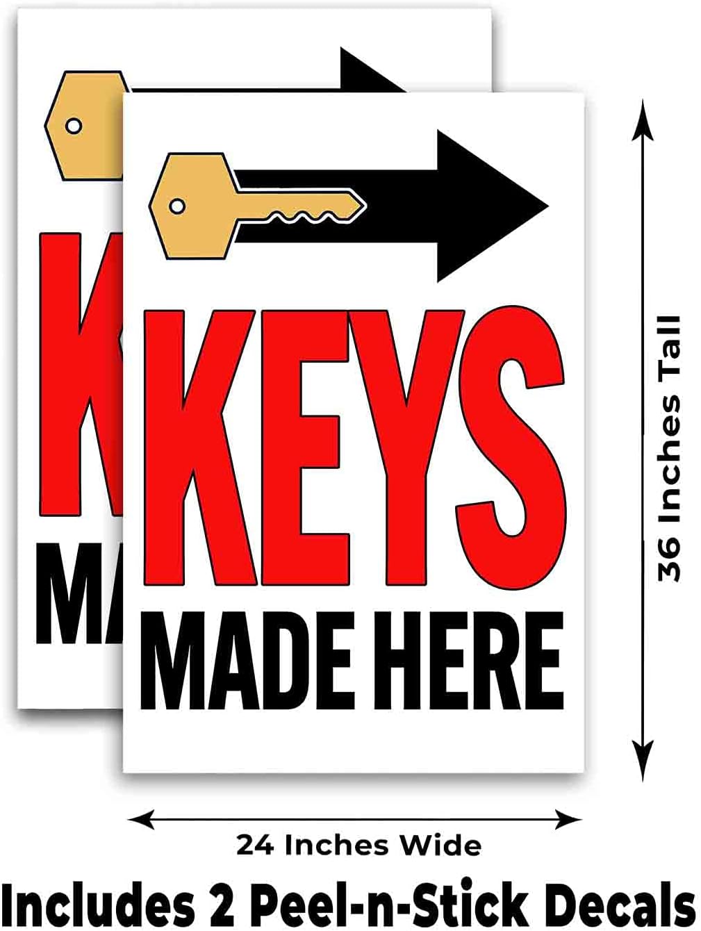 Keys Made Here Right Arrow (24" X 36") Vinyl Decal Only (Pack of 2) |Sign|Sticker|Poster
