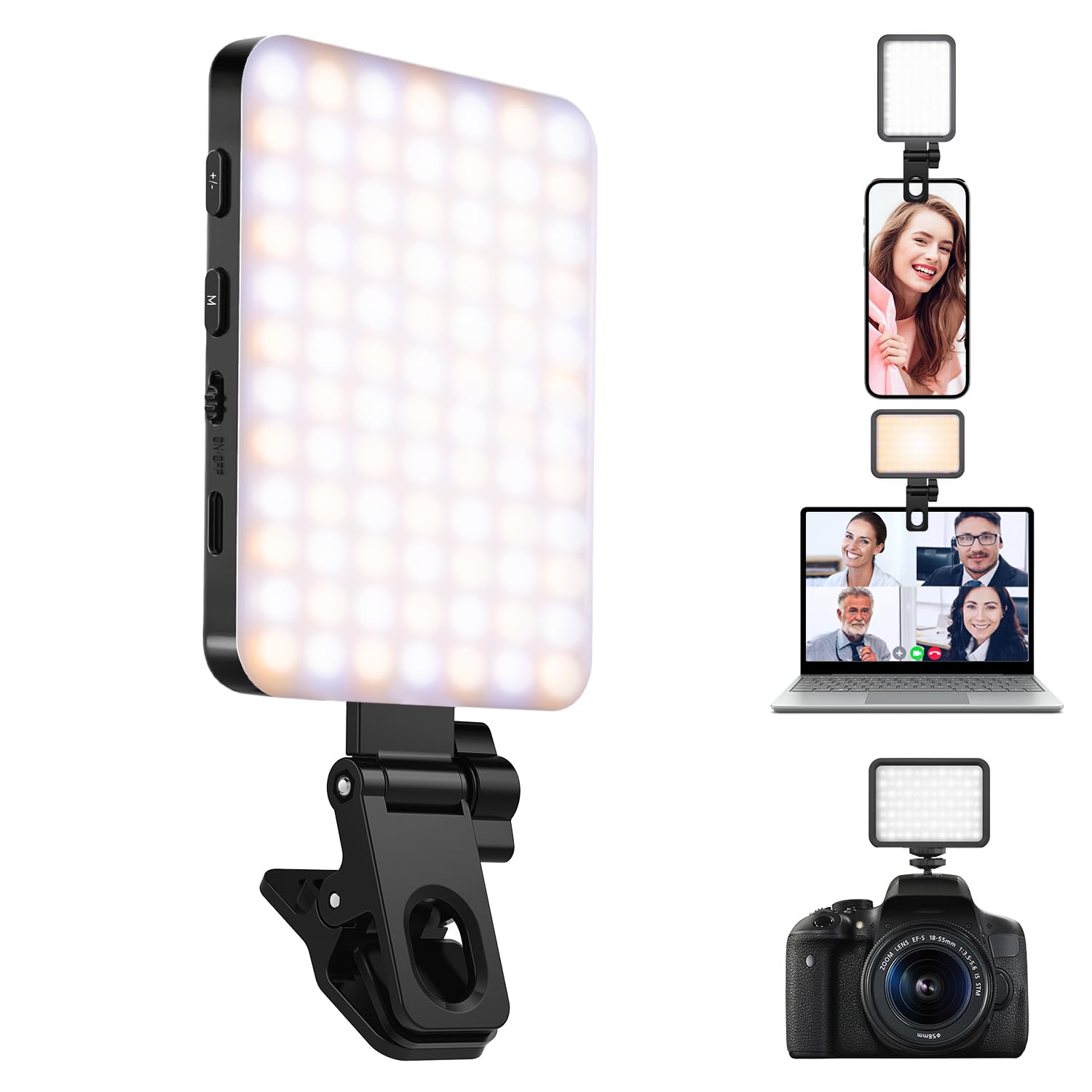 K&F Concept84 LED Selfie Light Portable Video Light with Clip & Camera Tripod Adapter CRI 95+, Rechargeable 2000mAh 3 Light Modes for Phone Laptop TikTok Makeup