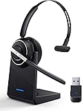 Bluetooth Headset, Wireless Headset with Microphone for PC, V5.2 Computer Headset with Noise Cancelling Mic, USB Dongle, Charging Base & Mute Button for Work, Cell Phones, Computer (Black)