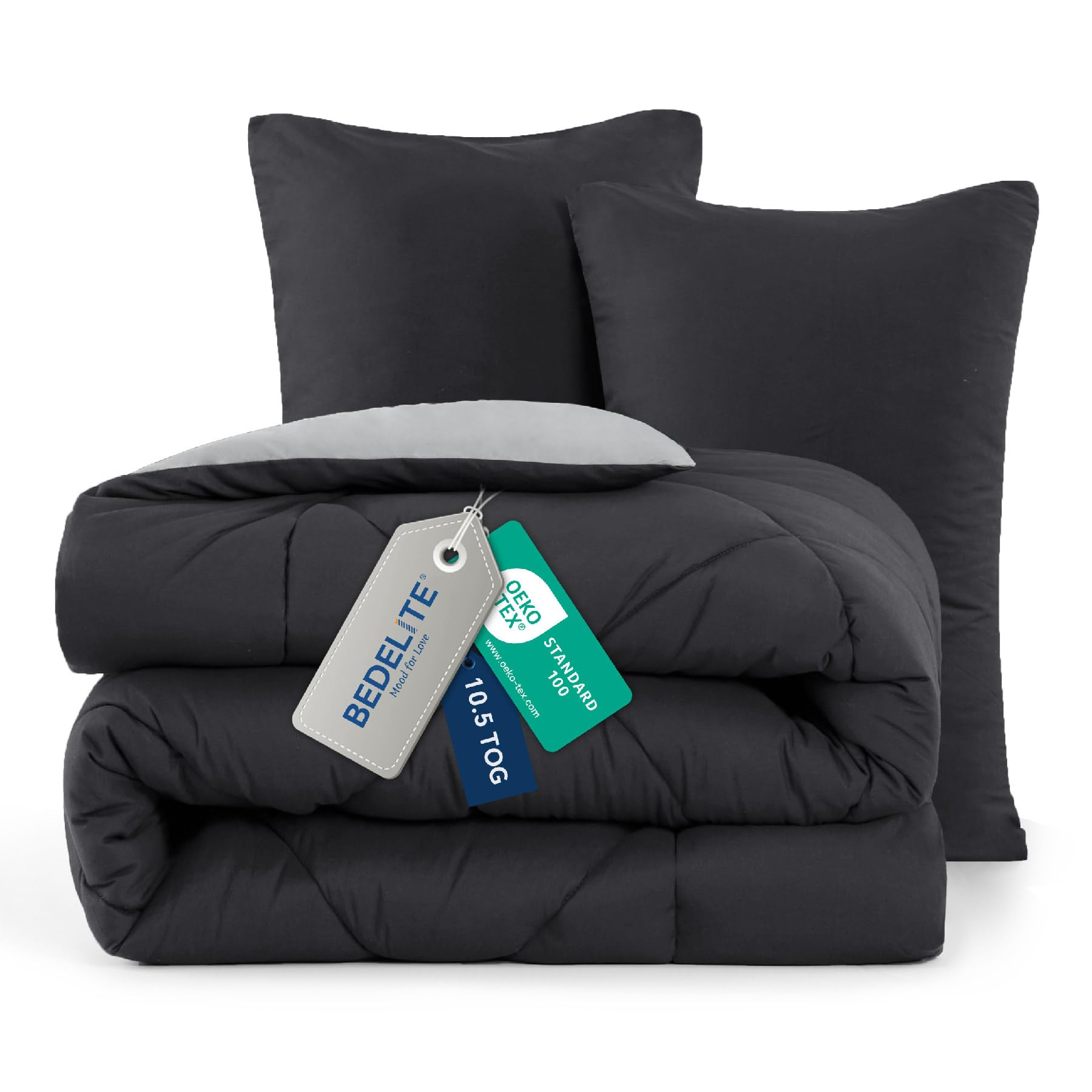 BEDELITE Coverless Duvet Double 10.5 tog Comforter Set, Charcoal Grey+Grey