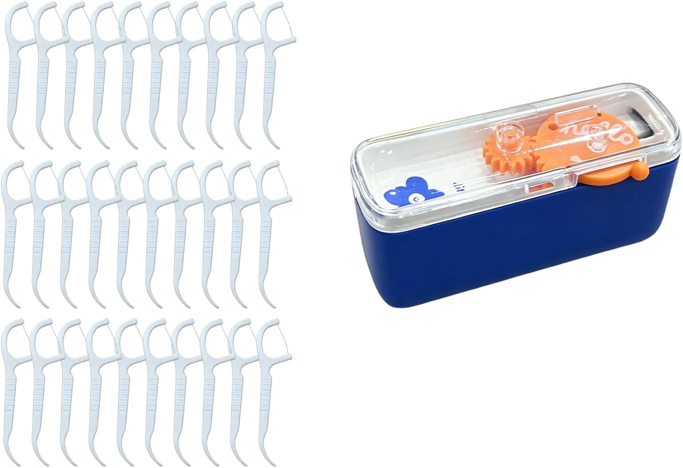 Gear Style Automatic Pop-up Floss Pick Dispenser Set- Portable and Refillable, Dental Floss Storage Box, Tooth Picks Holder for Home and Travel Useb (White)
