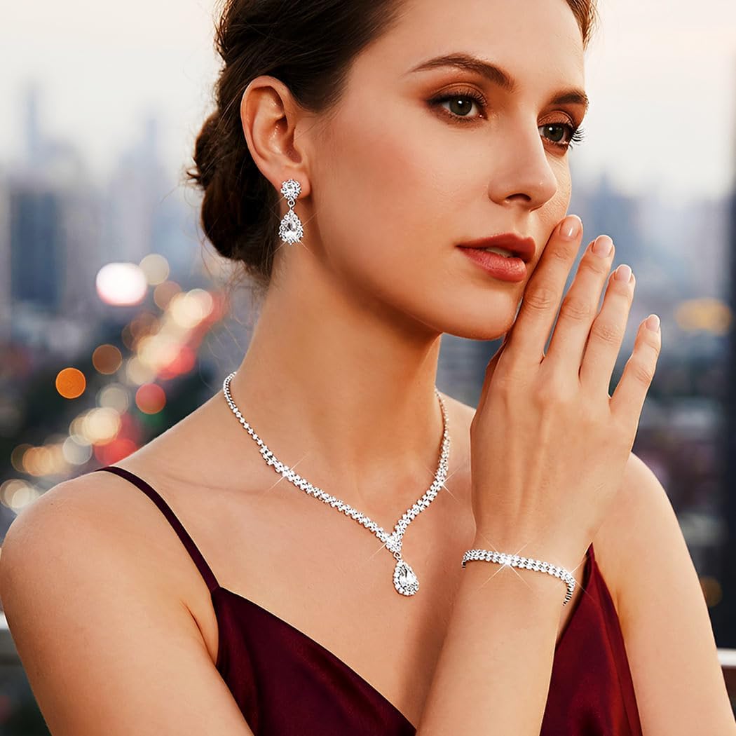 GORAIS Prom Wedding Jewelry Sets Rhinestone Bridal Necklace Earrings Bracelet Set Crystal Costume Jewelry for Brides - Image 6