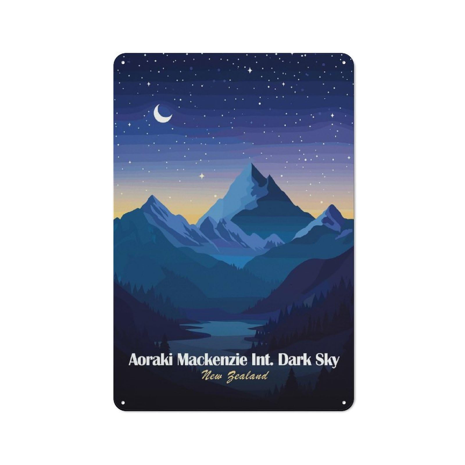 Junmoney Style-5 New Zealand Dark Sky Tin Wall Sign 30X20cm, Loft Style Industrial Wall Decor For Loft, Studio, Office Or Creative Room