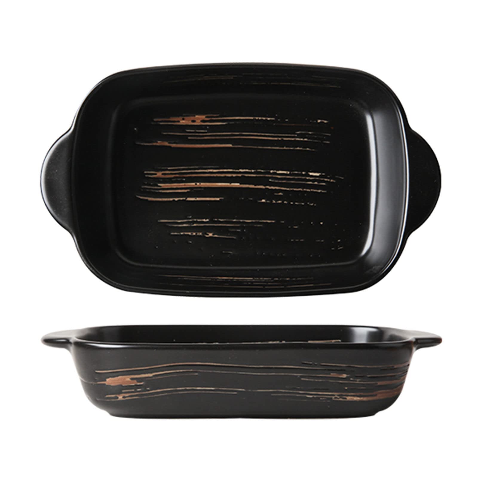 Lasagneform, rechteckige Lasagnepfanne mit Griff, Keramik-Backformen-Set mit 2 Stück, Porzellan-Backform, ofenfest(Black)
