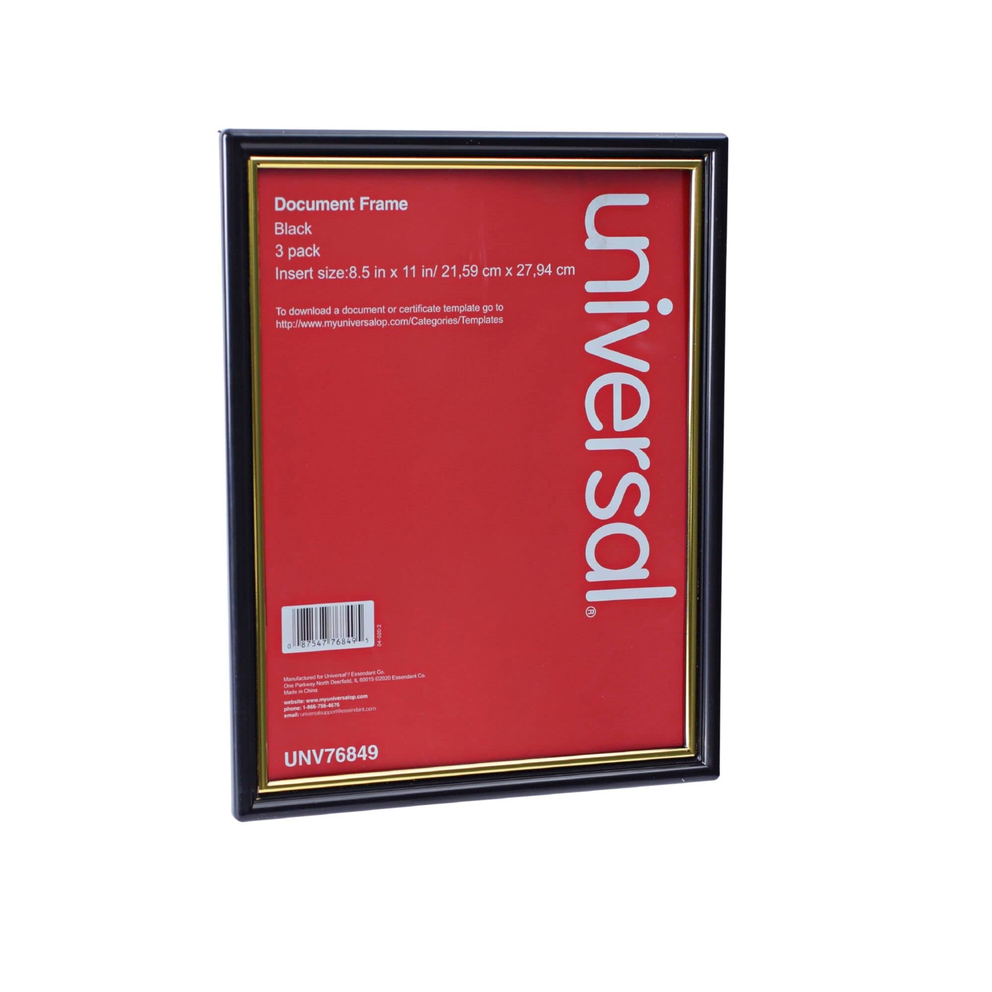 Universal 76849 Plastic Easy Mount Frame for 8 1/2 x 11 Insert, 3/Pack, Black (UNV76849)