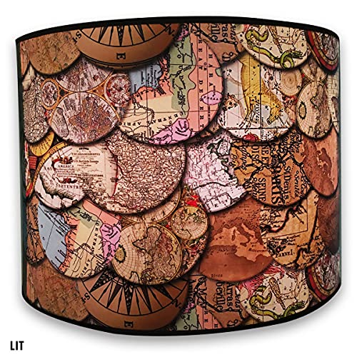 Image of Royal Designs, Inc. Trendy Decorative Handmade Drum Shade, Made in USA, 10in, HBC-8015-10, Victorian Maps