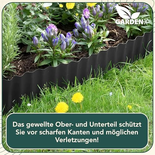 GARDENIX Rasenkante Kunststoff 9m, Höhe 25 cm - Beeteinfassung Gewellte für Blumenbeet - Beetumrandung Kunststoff Grau, Beetbegrenzung, Flexibel, Wetterbeständig, Einfache Montage