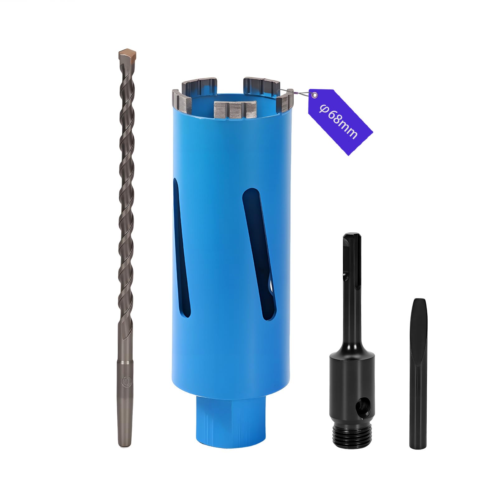 Punta diamantata M16, diametro 68 mm, per trapano a nucleo, 110 mm, con turbo, trapano diamantato SDS-Plus per martello perforatore, trapano a secco per calcestruzzo