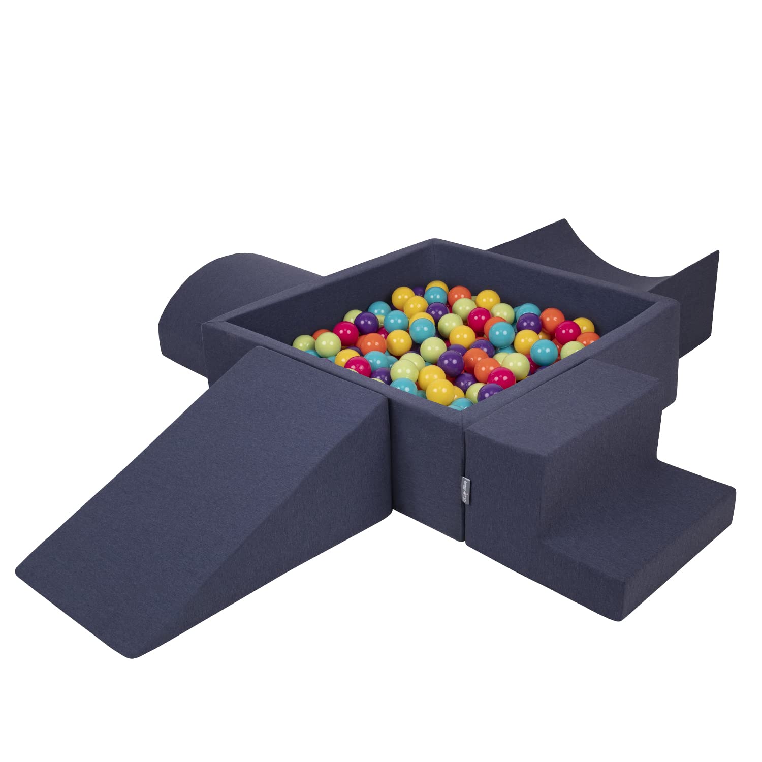 KiddyMoon Area di Gioco in Schiuma con Quadrato Piscina di Palline (300 Palline) per Bambini, Blu Scuro:Verdch/Gialo/Turche/Arancion/Rosasc/Viol