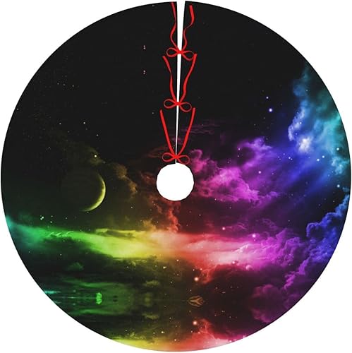 Miniatura 5 de Falda de árbol de Navidad con estampado de cielo y luna arcoíris para Navidad Año Nuevo fiestas suministros de decoración de casa 30 pulgadas 36