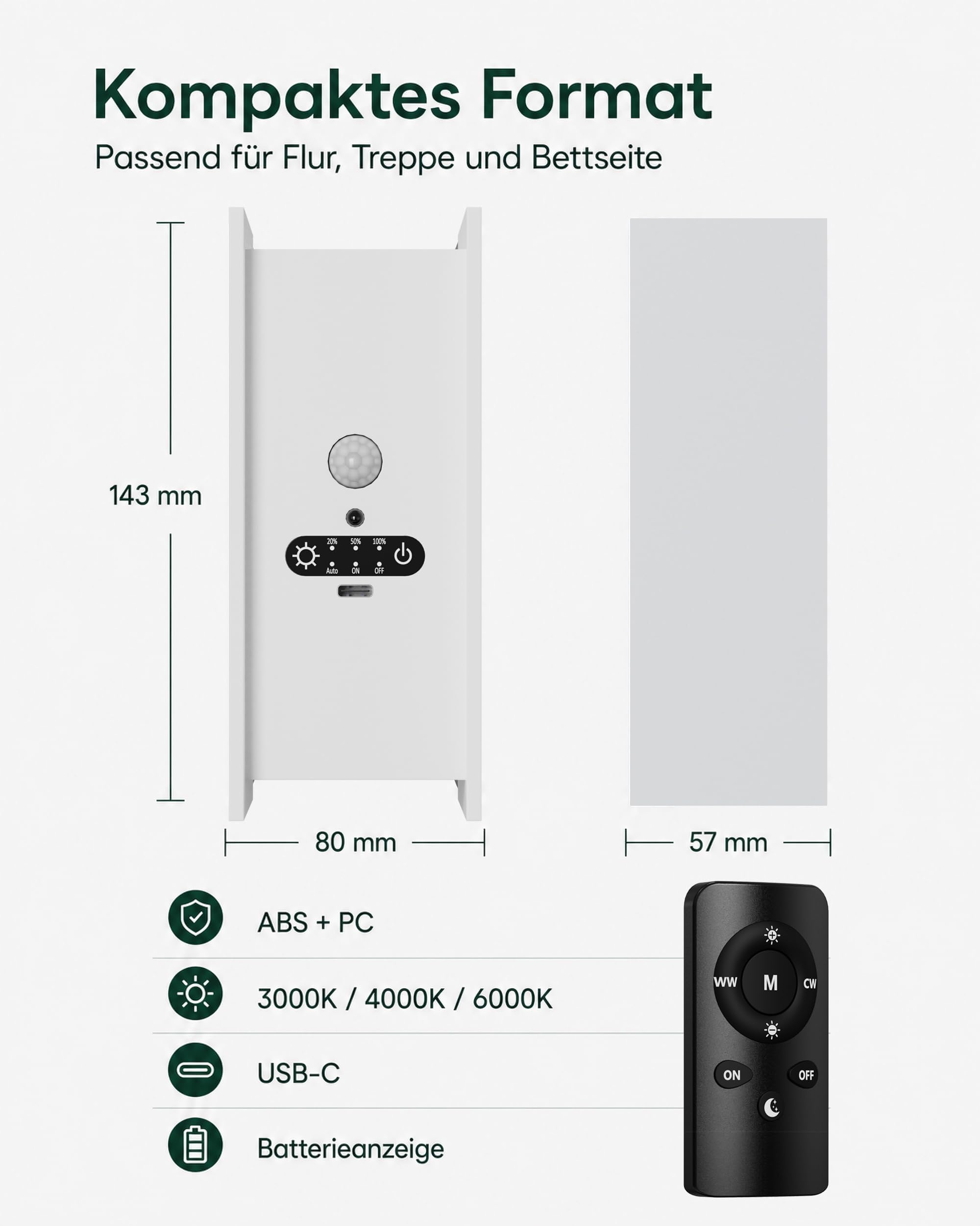ACMHNC Lampada da Parete Senza Fili, Applique Ricaricabile da parete interno con Sensore di Movimento, 5W LED lampade senza corrente, Bianco Caldo, per Cameretta, Scale, Corridoio, Bianco