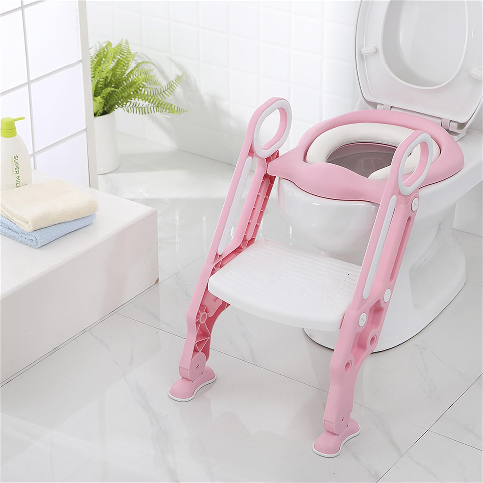 Homewell Riduttore WC Bambino Con Passeggiata,Sedile WC Pieghevole Per Bambini Allenare I Bambini Per Andare Al WC In Modo Autonomo