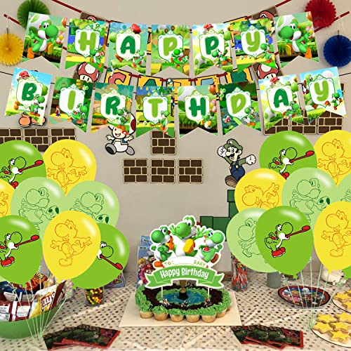 Image of Yoshi Party Decorations,Yoshi Birthday Party Supplies Includes Banner - Cake Topper - 24 Cupcake Toppers - 18 Balloons