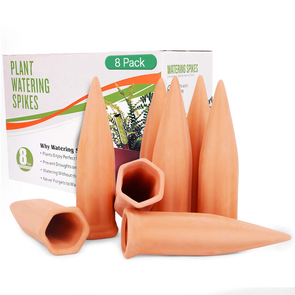 Plant Watering Stakes 8 Pack Automatic Plant Waterers for Vacations, Plant Watering Devices Terracotta Self Spikes for Wine Bottles Great Pikes for
