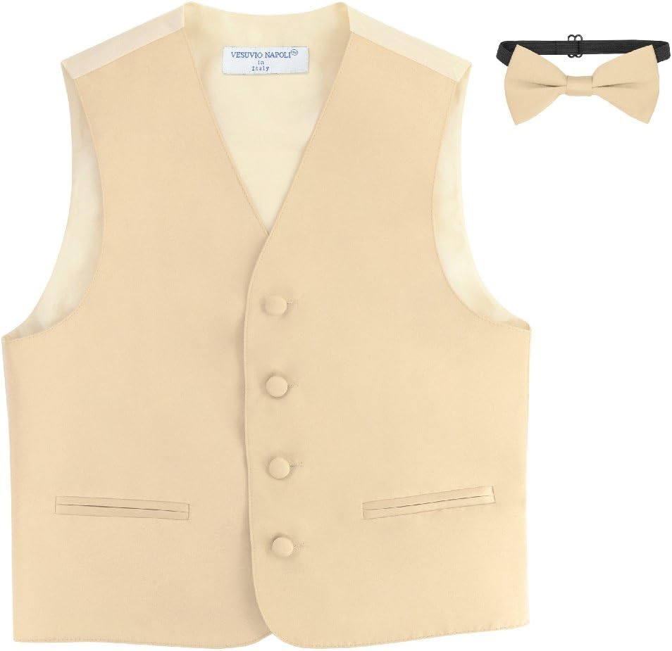 BOY'S Dress Vest & BOW Tie Solid LIGHT BROWN Color BowTie Set