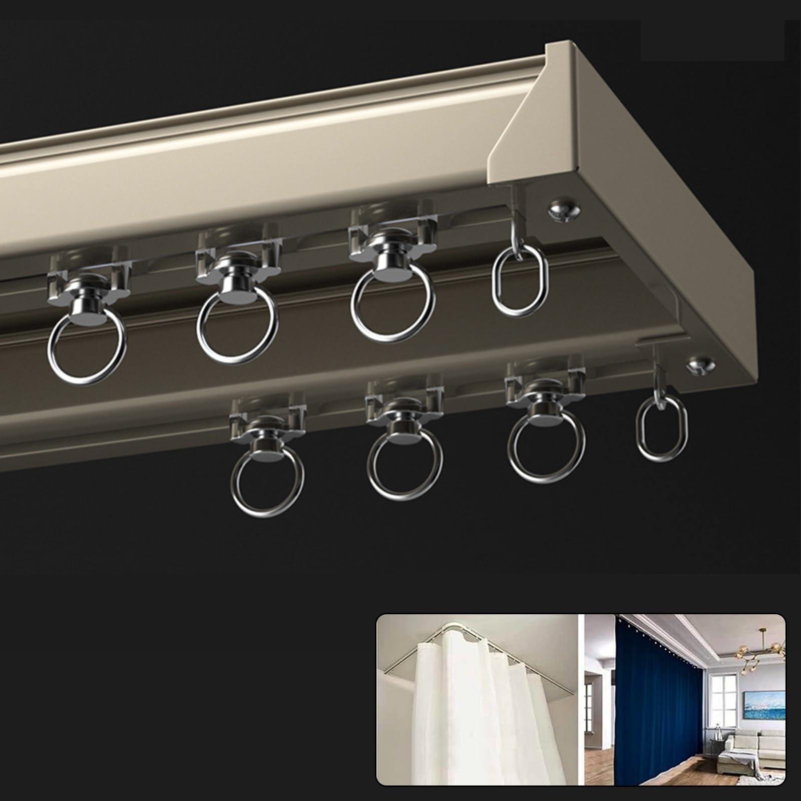 Heavy Du Double ain Track System - Riel doble de aluminio montado en el techo para separadores de habitaciones, ideal para sala de estar y dormitorio