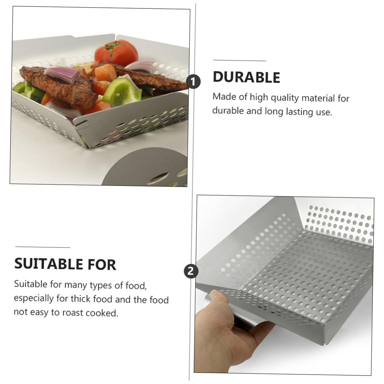 SHINEOFI 1pezzi Piastra per Grigliare Barbecue Quadrata in Acciaio Inox Teglia Portatile Manico per Barbecue all Aperto Vassoio per Grigliare Cibo Adatto per Pollo Salsiccia Bistecche