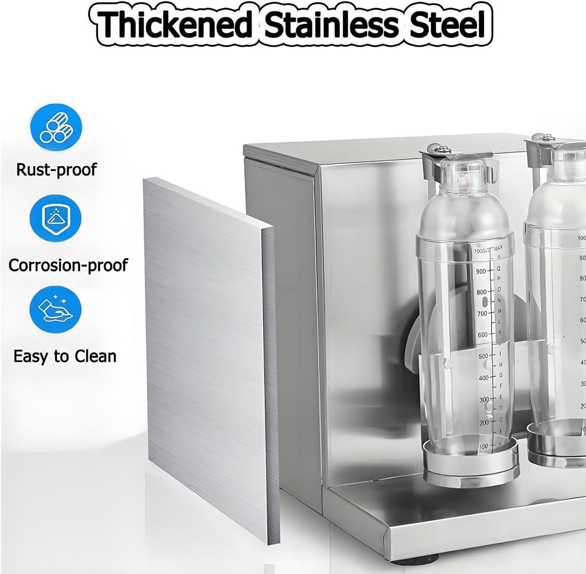 Electric Milk Tea Shaking Machine,350ml-1000ml Automatic Double Frame Milk Tea and Cocktail Shaker, 360° Stainless Steel & Double Cups,for Bubble Tea, Juice, Coffee, Milk, Wine