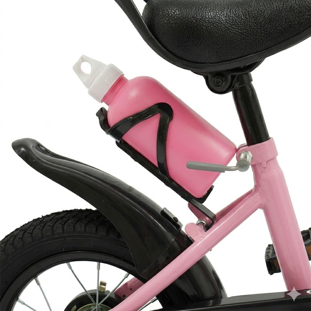 Bicicletta per bambini da 12 pollici a partire dai 2 ai 5 anni, manubrio e sedile regolabili in altezza, bicicletta per bambini con ruote di supporto, cestino e bottiglia d'acqua, colore rosa, robusta