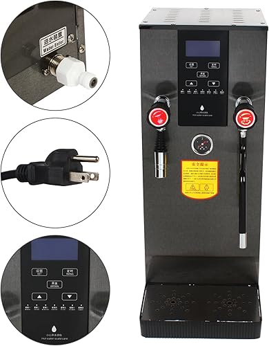Miniatura 3 de Espumador de leche multiusos comercial 12L Máquina de ebullición de agua de vapor con pantalla LED para café expreso, té con leche (negro)